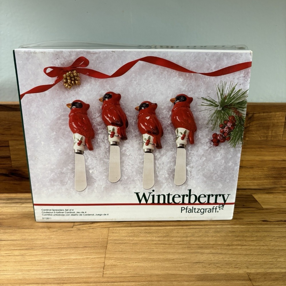 Pfaltzgraff Winterberry Red Cardinal Christmas Ceramic Spreaders Set of 4